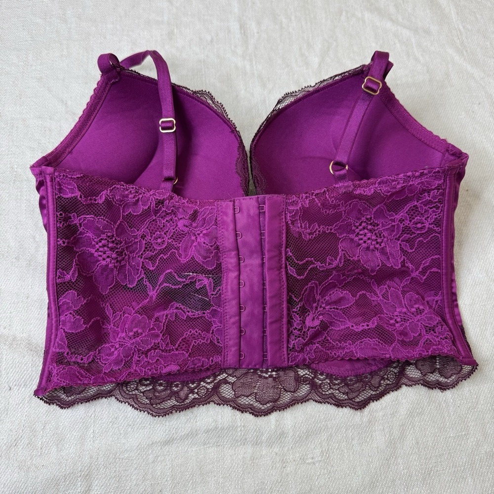 Victoria's Secret Bombshell Plunge Bra Corset Bustier Size 34C Plum Satin Pushup - Picture 4 of 12